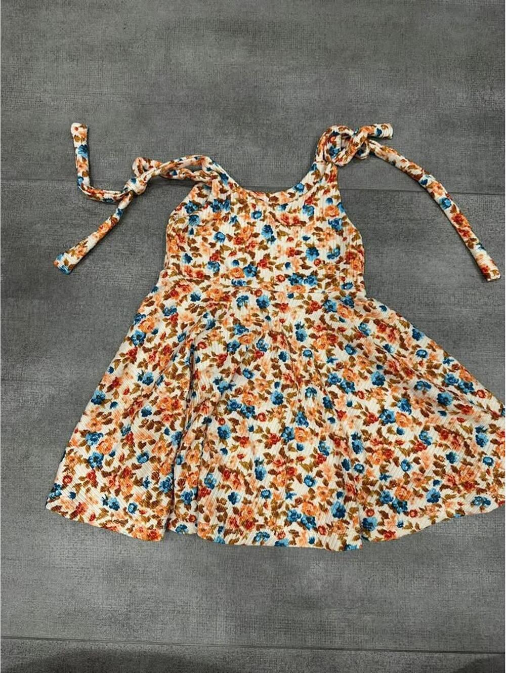 18m • Floral Ribbed Tie Strap Dress